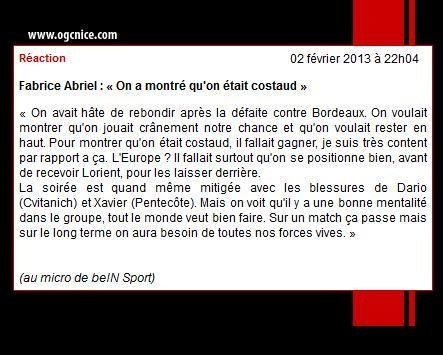 Brest 0 - 2 Nice... 2 février 2013