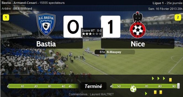 Bastia 0 - 1 Nice : passe décisive de Fabrice ABRIEL